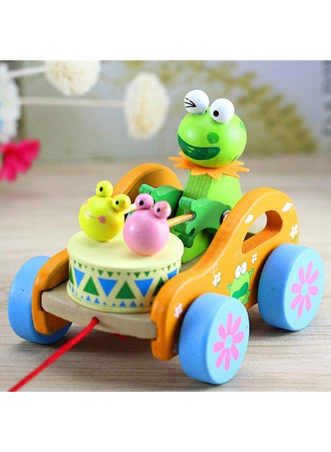 neotea لعبة سحب موسيقية خشبية نيوتيا ضفدع لطيف يعزف على الطبول مع حبل متصل | للأطفال من 12 شهرًا وما فوق | للأطفال الصغار | ألعاب الرضع ورياض الأطفال | تشجيع المشي المبكر مجموعة متعددة الألوان من 1 - Image 5