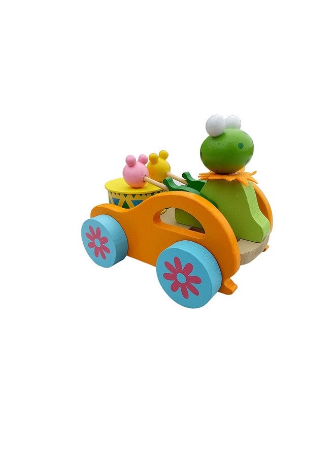 neotea لعبة سحب موسيقية خشبية نيوتيا ضفدع لطيف يعزف على الطبول مع حبل متصل | للأطفال من 12 شهرًا وما فوق | للأطفال الصغار | ألعاب الرضع ورياض الأطفال | تشجيع المشي المبكر مجموعة متعددة الألوان من 1 - Image 2