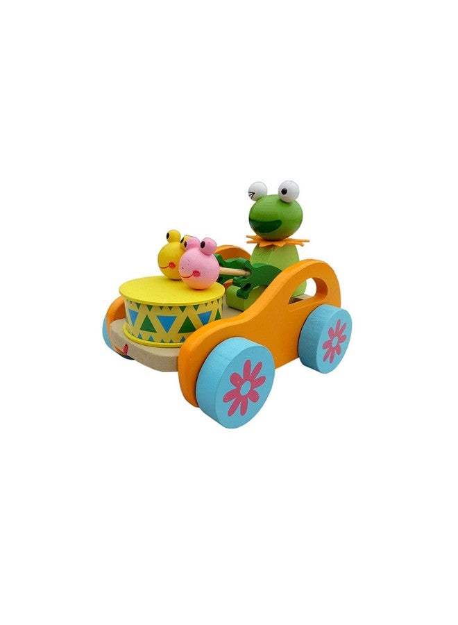 neotea لعبة سحب موسيقية خشبية نيوتيا ضفدع لطيف يعزف على الطبول مع حبل متصل | للأطفال من 12 شهرًا وما فوق | للأطفال الصغار | ألعاب الرضع ورياض الأطفال | تشجيع المشي المبكر مجموعة متعددة الألوان من 1 - Image 1