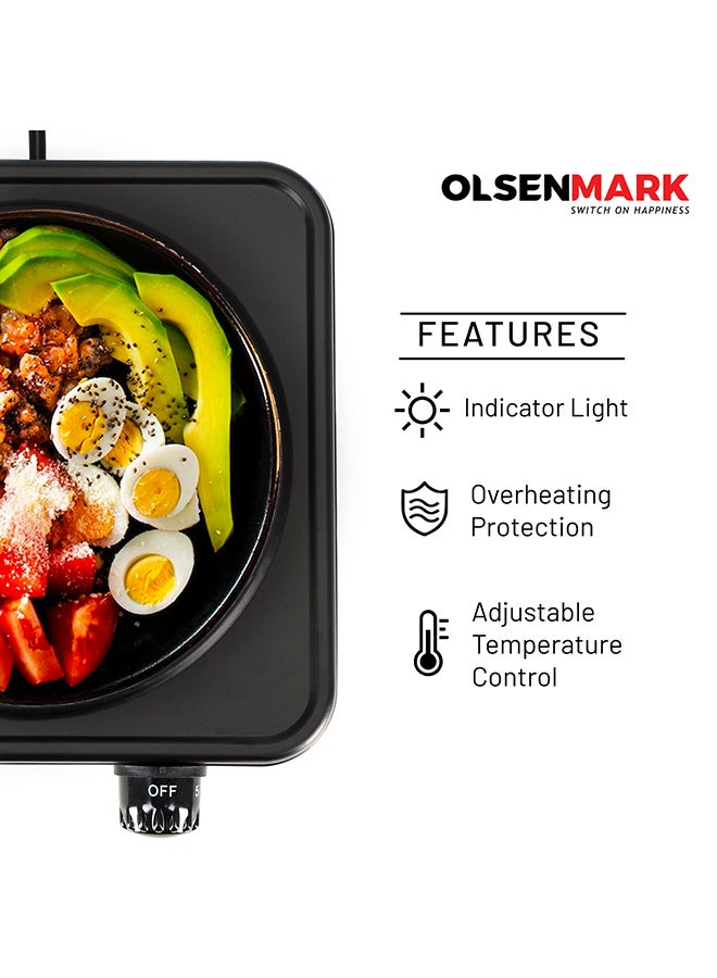 Olsenmark Electric Single Hot Plate with Adjustable Thermostat, Overheat Protection, Indicator Light,  Compact & Efficient and Ideal for Boiling, Sautéing, Frying & Cooking OMHP2033Y Black - Image 5