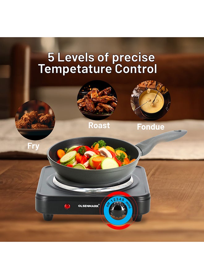 Olsenmark Electric Single Hot Plate with Adjustable Thermostat, Overheat Protection, Indicator Light,  Compact & Efficient and Ideal for Boiling, Sautéing, Frying & Cooking OMHP2033Y Black - Image 2