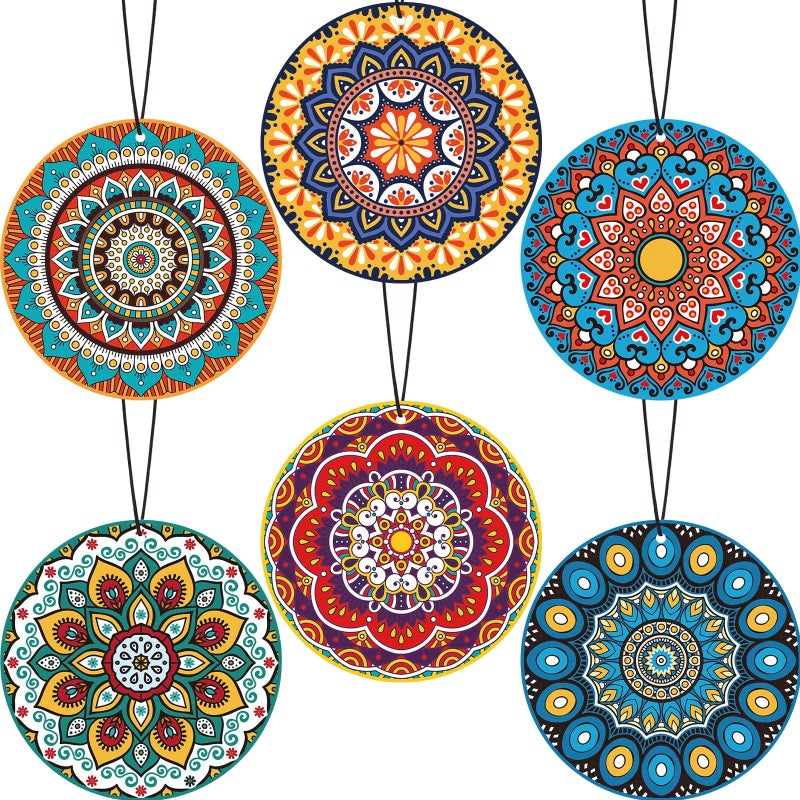 12 Pieces Mandala Car Air Fresheners Hanging Hippie Car Accessories Boho Style Automotive Air Fresheners Long Lasting for Women Men Auto Interior Decoration