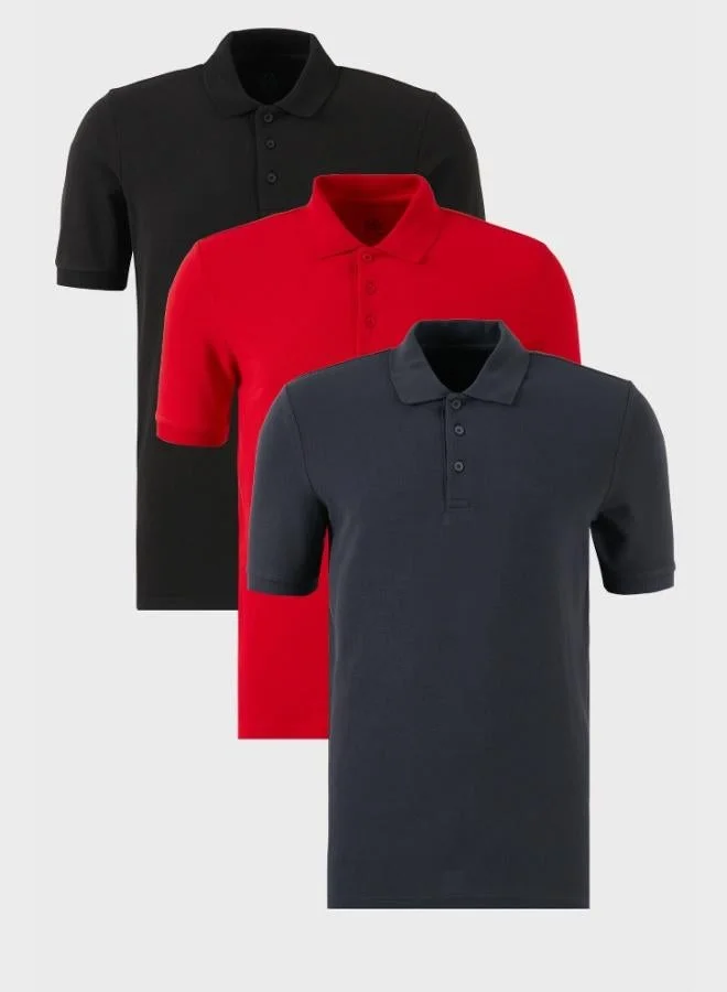 Buratti Buratti Cotton Regular Fit Buttoned Polo Collar 3-Pack T Shirt Men's T-SHIRT 5902127S3