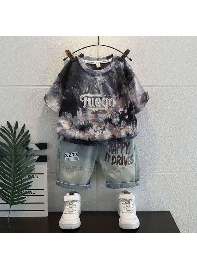 Boys' Summer Outfit New Stylish Set For Older Boys, Short-sleeve T-shirt, Children's Fashionable Two-piece Summer Set