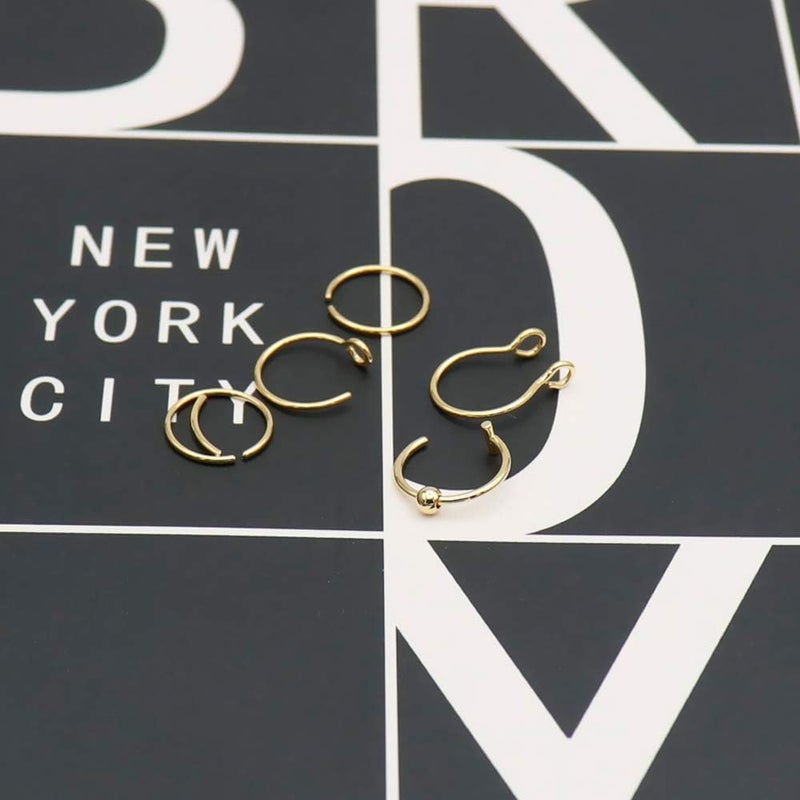 Earmark 20G 5Pcs Adjustable 8MM Fake Nose Rings Hoop in High Polished Surgical Steel | Diameter 8MM | Color Gold - Silver - Black - Rainbow - Image 2