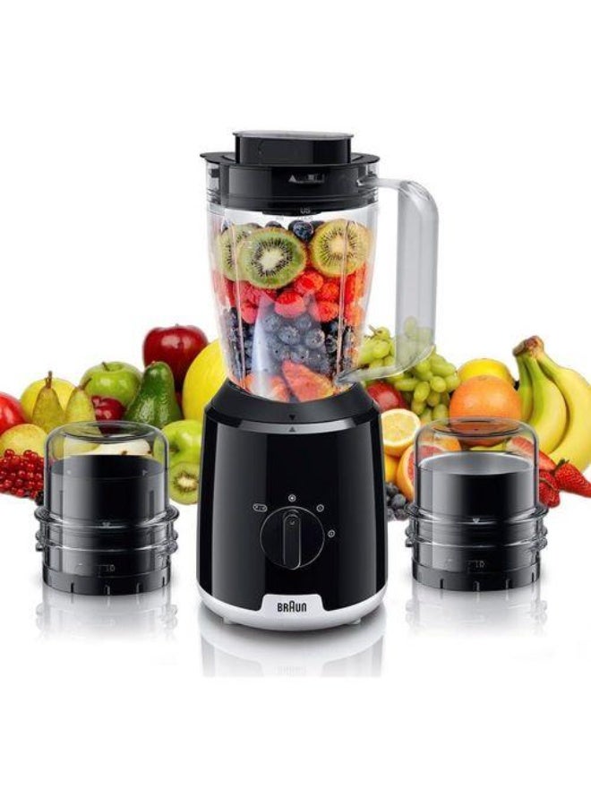 براون Braun PowerBlend 1 Jug Blender JB 1023 BK, 600 Watts, 1.2L Capacity With Chopper And Grinder Included - Black 600 W JB-1023 black - Image 1
