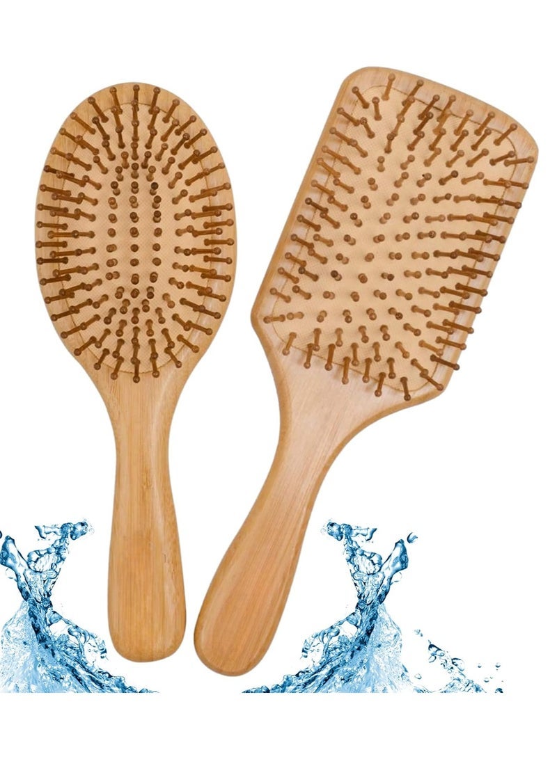 Wooden Hair Brush Set (2pcs) - Bamboo Bristle Brush & Comb for Healthy Hair - Men, Women, Children - All Hair Types - Image 1