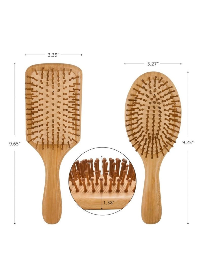 Wooden Hair Brush Set (2pcs) - Bamboo Bristle Brush & Comb for Healthy Hair - Men, Women, Children - All Hair Types - Image 2