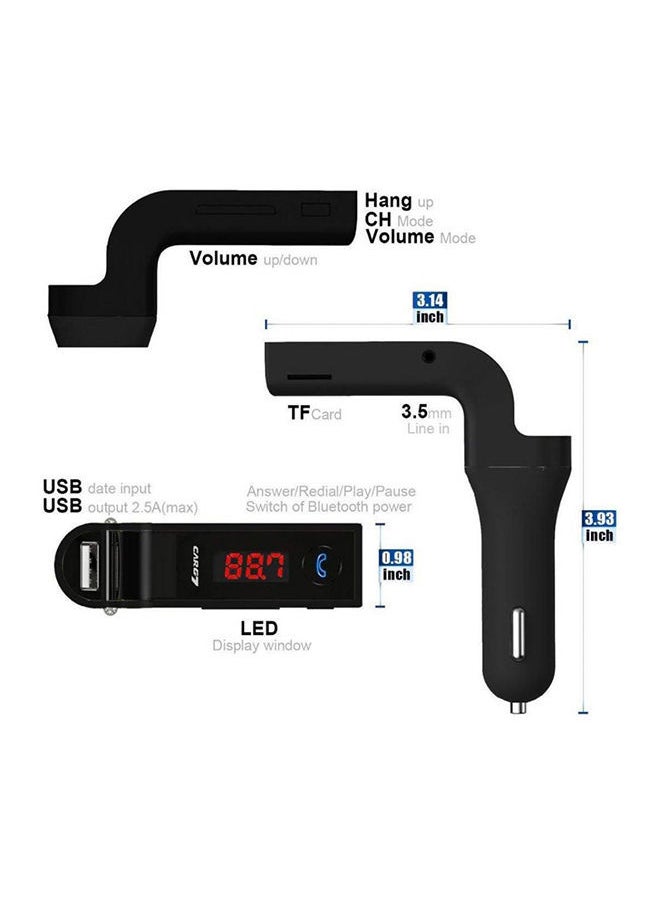 USB Car Charger With Inbuilt Wireless Mp3 Player Black