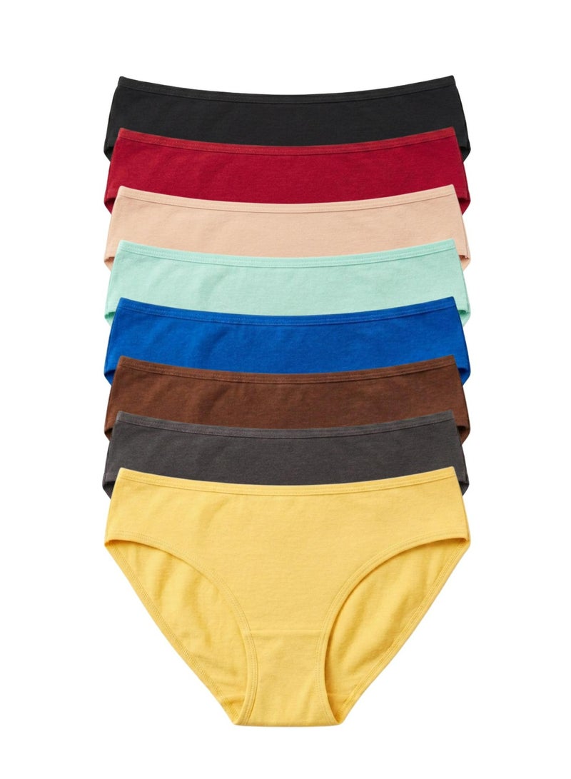 School Pack of 8 Women's Cotton Bikini Panties Underwear - Image 1