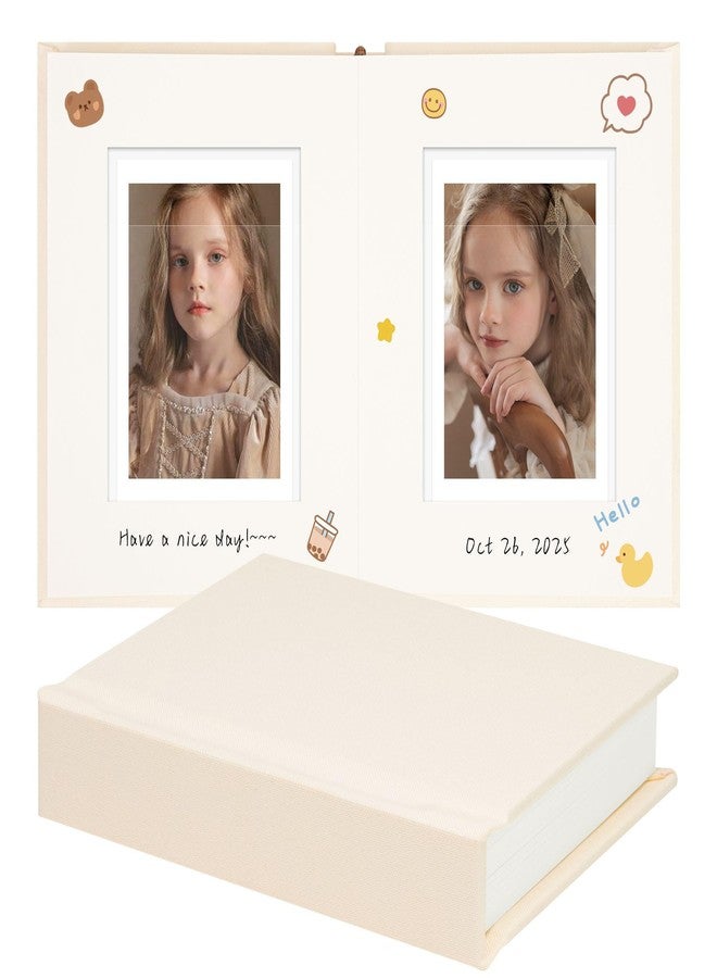 Vienrose Polaroid Photo Album with Writing Space - 2x3 Photo Album for Instax Mini & Polaroid Go, 26 Pockets Wedding Travel Scrapbook, Small Linen Album for Instant Photos, Beige - Image 1