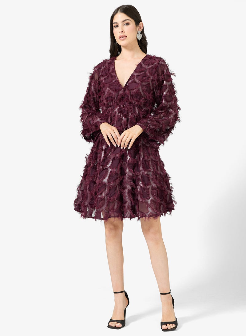 YAS Feather Detail V Neck Mini Dress - Image 1