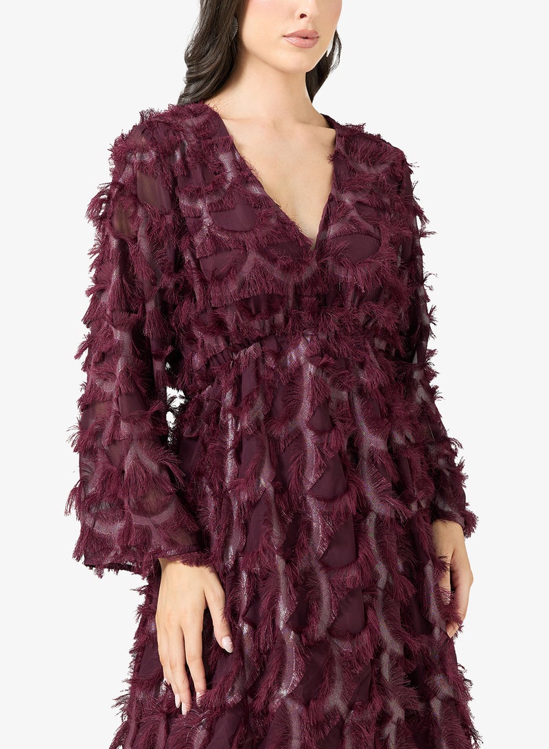 YAS Feather Detail V Neck Mini Dress - Image 3