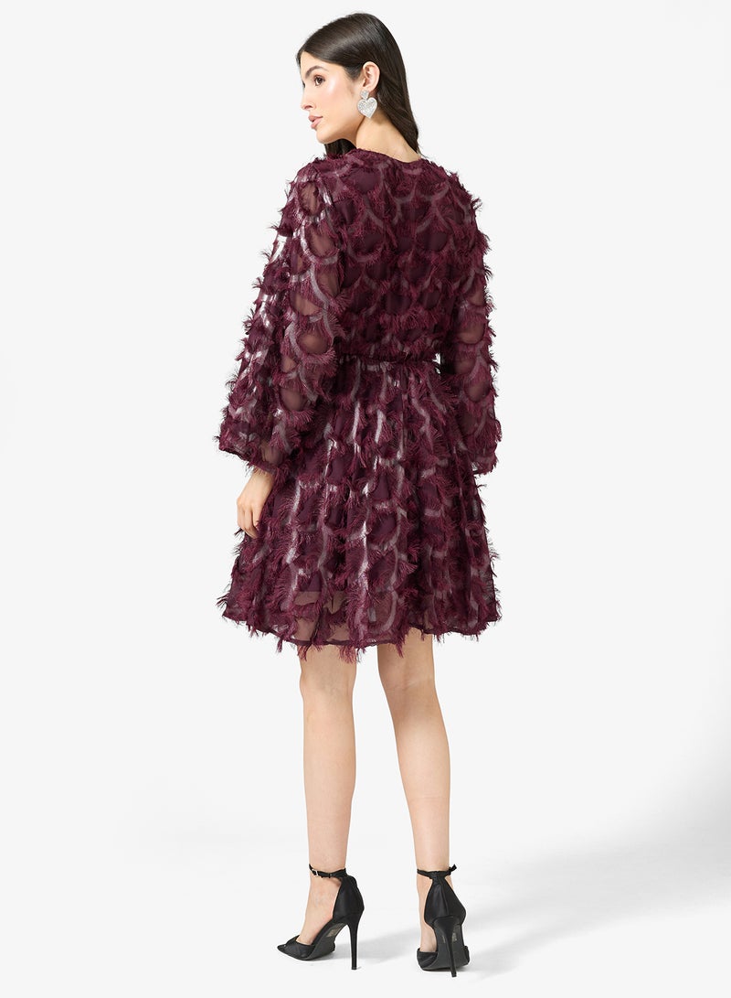 YAS Feather Detail V Neck Mini Dress - Image 2