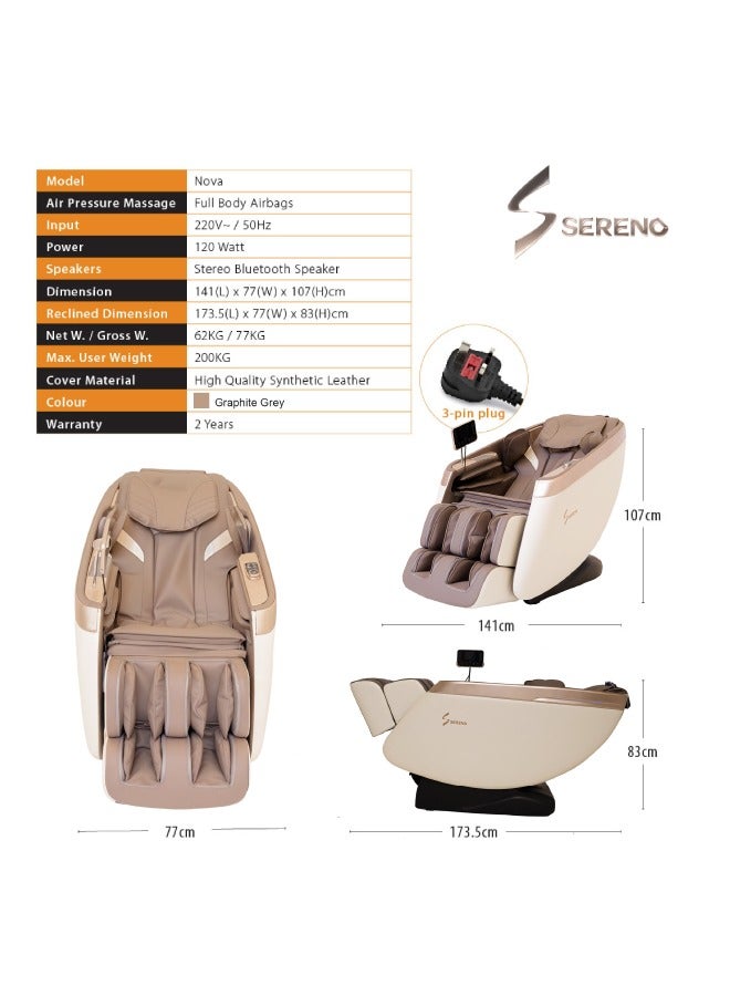 SERENO LIFE NOVA Full Body 3D Massage Chair with SL Track, Heat Therapy, Zero Gravity Recline, AI Voice Control, Bluetooth, 18 Auto Modes & Foot Reflexology - Image 5