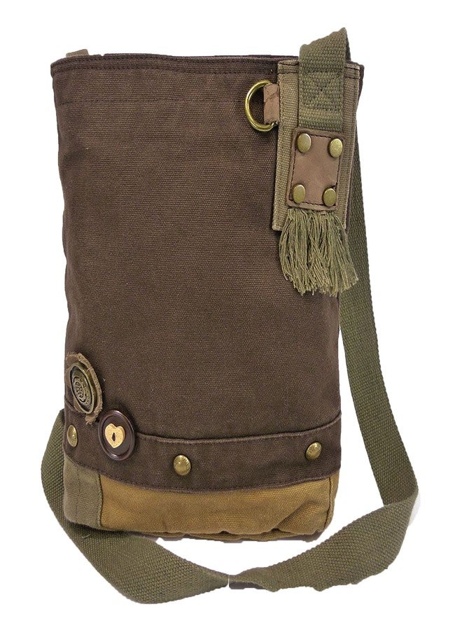 CHALA Patch Cross-Body Women Handbag, Canvas Messenger Bag - Paw Print Dark Brown - Image 2