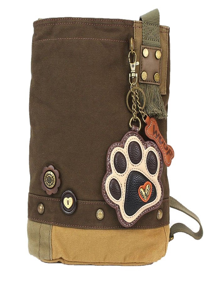 CHALA Patch Cross-Body Women Handbag, Canvas Messenger Bag - Paw Print Dark Brown - Image 1