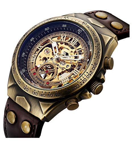 MASTOP Luxury Automatic Mechanical Men's Leather Belt Fashion Bronze Steel Waterproof Skeleton Watch (Brown) - Image 2