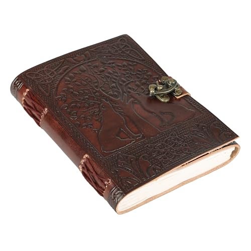 TUZECH Rayite Tree of Life with Wolves Vintage Antique Looking Genuine Handmade Leather Journal Diary Notebook Gift for Men Women Him Her 7X5 inches - Image 2