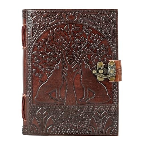 TUZECH Rayite Tree of Life with Wolves Vintage Antique Looking Genuine Handmade Leather Journal Diary Notebook Gift for Men Women Him Her 7X5 inches - Image 1