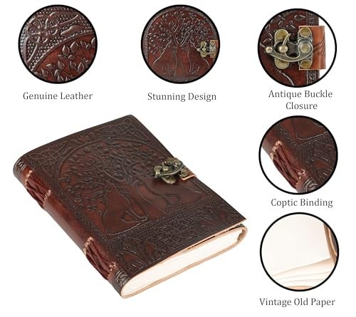 TUZECH Rayite Tree of Life with Wolves Vintage Antique Looking Genuine Handmade Leather Journal Diary Notebook Gift for Men Women Him Her 7X5 inches - Image 5