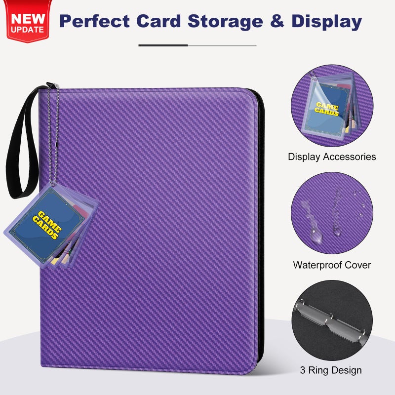 Mlikero Trading Card Binder, 9 Pocket Card Binder with Card Display Design, 720 Double Sided Pocket Collection Binder, Card Albums for MTG, TCG, and Sports Cards(Purple) - Image 2