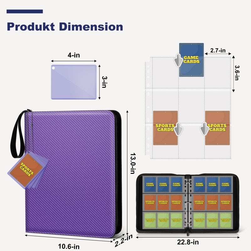 Mlikero Trading Card Binder, 9 Pocket Card Binder with Card Display Design, 720 Double Sided Pocket Collection Binder, Card Albums for MTG, TCG, and Sports Cards(Purple) - Image 5