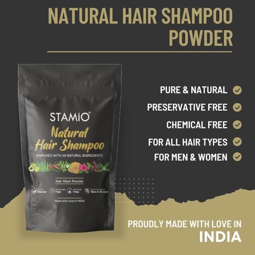 STAMIO Natural Shampoo Dry Powder 250 gm for Herbal Hair Wash, Dandruff | Enriched with Amla Reetha Shikakai Bhringraj Hibiscus Methi Brahmi Jatamansi Jujube and Aloevera Mix | All Hair Types Men & Women | In Pouch 8.82 oz - Image 2