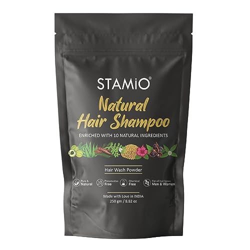STAMIO Natural Shampoo Dry Powder 250 gm for Herbal Hair Wash, Dandruff | Enriched with Amla Reetha Shikakai Bhringraj Hibiscus Methi Brahmi Jatamansi Jujube and Aloevera Mix | All Hair Types Men & Women | In Pouch 8.82 oz - Image 1