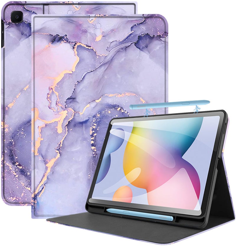 Robustrion Cover for Samsung Galaxy S6 Lite Tab Cover 10.4 inch Flip Stand Case Cover for Samsung S6 Lite Tablet Cover with S Pen Holder - Marble Lilac - Image 1