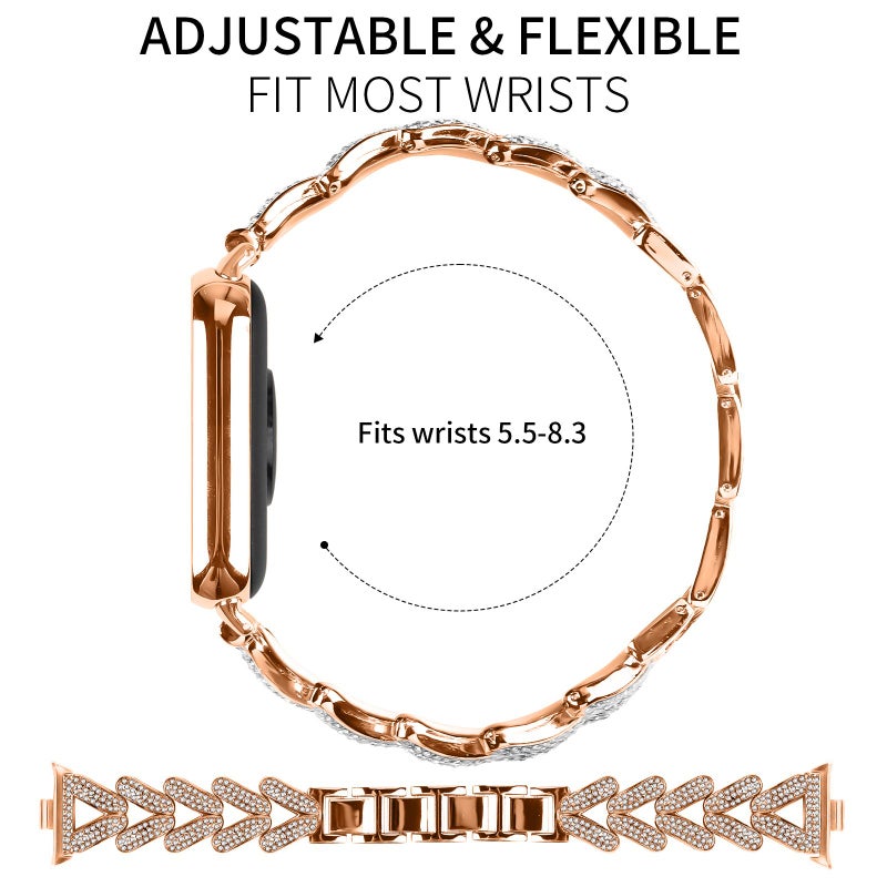 erorex For Xiaomi Mi Band 9 Pro/8 Pro / Redmi Watch 5/4 20Mm Small Twist Diamond Metal Watch Band(Rose Gold) - Image 2