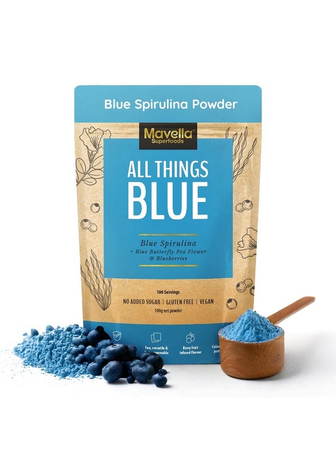 Mavella Blue Spirulina Powder with Butterfly Pea Flower & Blueberry, 100% Vegan Antioxidant Superfood for Immunity, Gut Health & Energy Support, Natural Food Coloring, 100g - Image 1