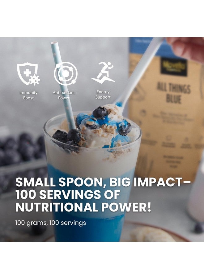 Mavella Blue Spirulina Powder with Butterfly Pea Flower & Blueberry, 100% Vegan Antioxidant Superfood for Immunity, Gut Health & Energy Support, Natural Food Coloring, 100g - Image 2