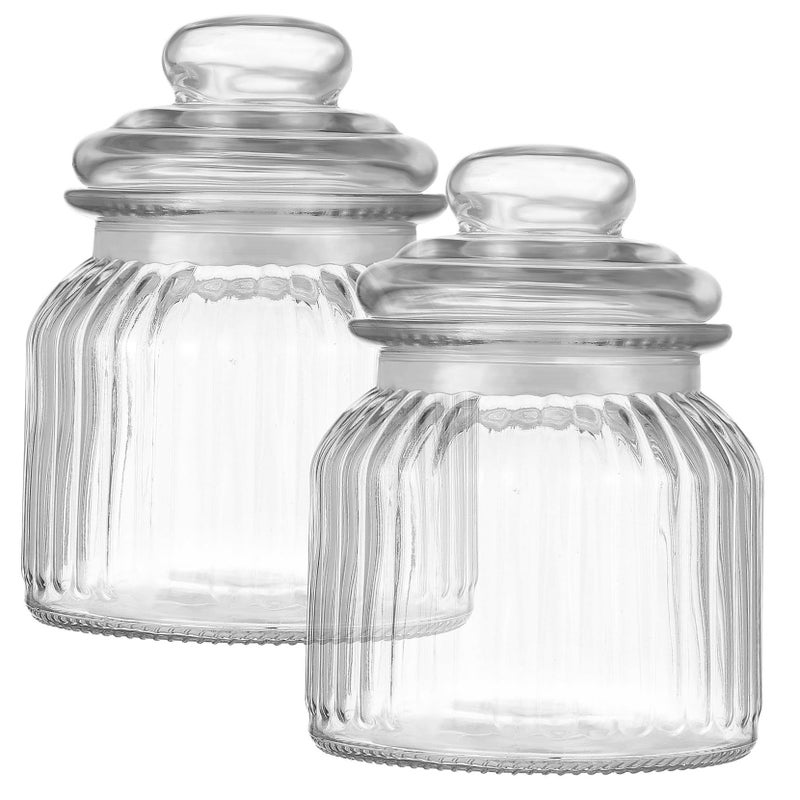 2pcs Glass Storage Jars With Airtight Lids For Cookies Snacks Dry Food - Image 2