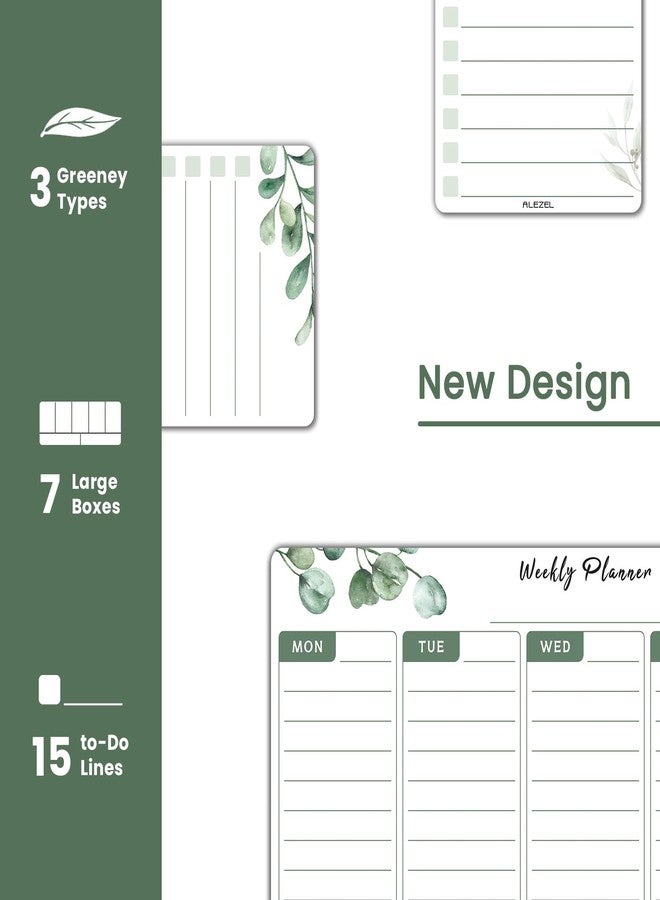 ALEZEL Magnetic Weekly Dry Erase Board for Fridge, Greenery Weekly Calendar Whiteboard Set for Refrigerator - Magnetic Weekly Calendar Planner with 2 List Boards, 4 Markers + Eraser - Image 2