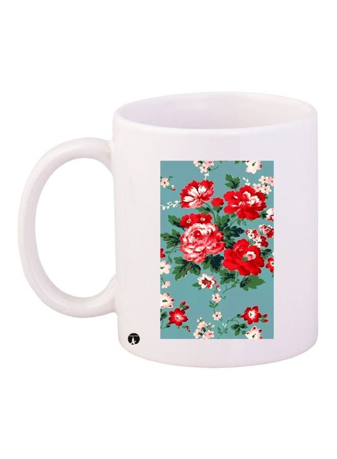 RYN Flower Printed Coffee Mug White/Blue/Red 11ounce