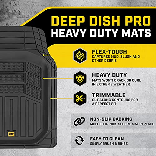Cat® CAMT-9013 (3-Piece) Heavy Duty Deep Dish Rubber Floor Mats, Trim to Fit for Car Truck SUV & Van, All Weather Total Protection Durable Liners Black, 29.5" L x 21" W x 1" Th - Image 2