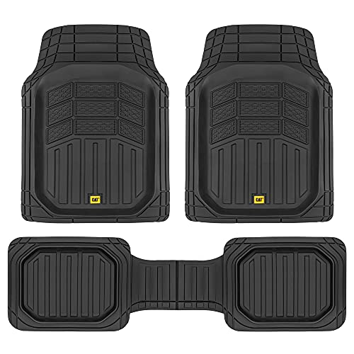 Cat® CAMT-9013 (3-Piece) Heavy Duty Deep Dish Rubber Floor Mats, Trim to Fit for Car Truck SUV & Van, All Weather Total Protection Durable Liners Black, 29.5" L x 21" W x 1" Th - Image 1