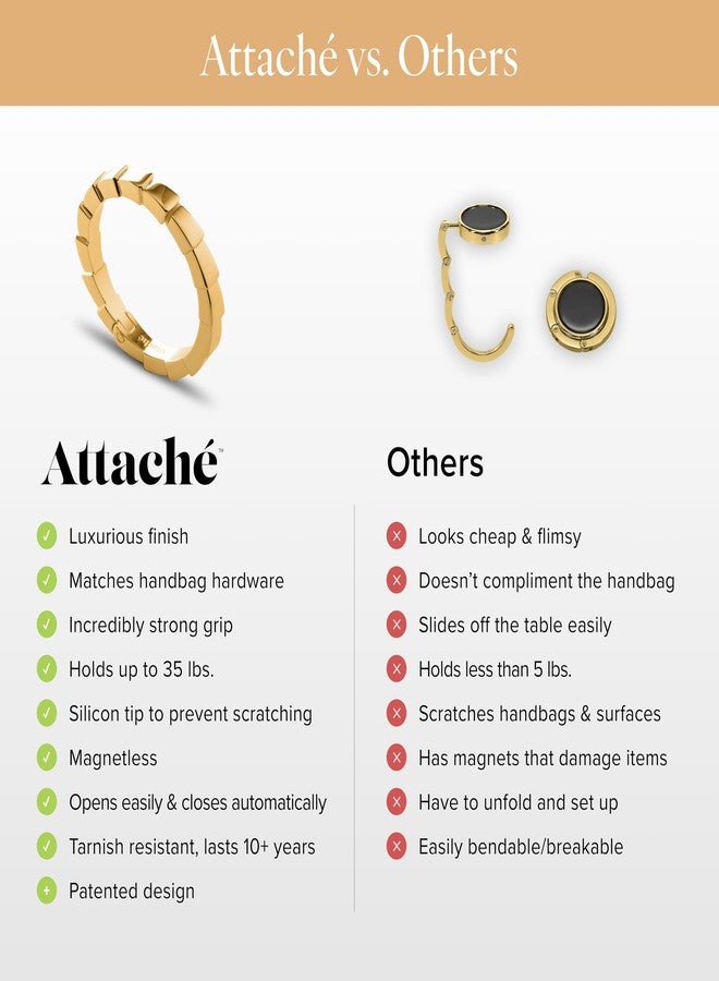 Attaché Purse Hook for Table - Portable Bag Hanger, Strong Durable Handbag Holder - 35lb Capacity Desk Hanger, Premium Bag Clip with Gift Box, Anti-Slip Car Tote Accessory - Divina Gold - Image 3