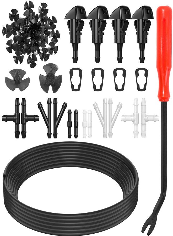 Comkrivy 52 in 1 Windshield Washer Nozzles Kit, Replacement for Chrysler, Dodge, Jeep, Ram - 4 Sprayer Nozzles, 157 Inch Fluid Hose, 12 Hose Connectors, 30 Hood Retainers - Image 1