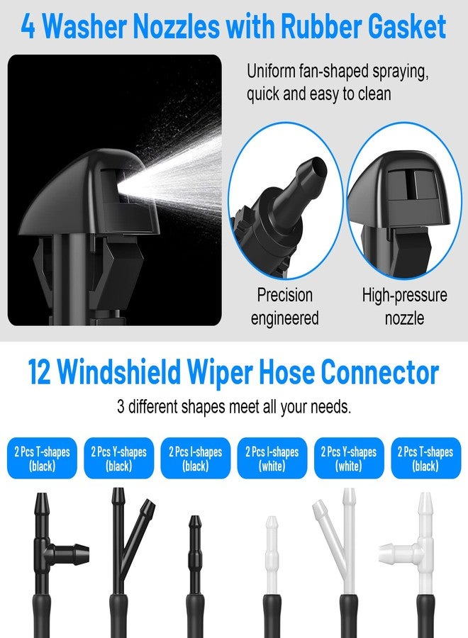 Comkrivy 52 in 1 Windshield Washer Nozzles Kit, Replacement for Chrysler, Dodge, Jeep, Ram - 4 Sprayer Nozzles, 157 Inch Fluid Hose, 12 Hose Connectors, 30 Hood Retainers - Image 4