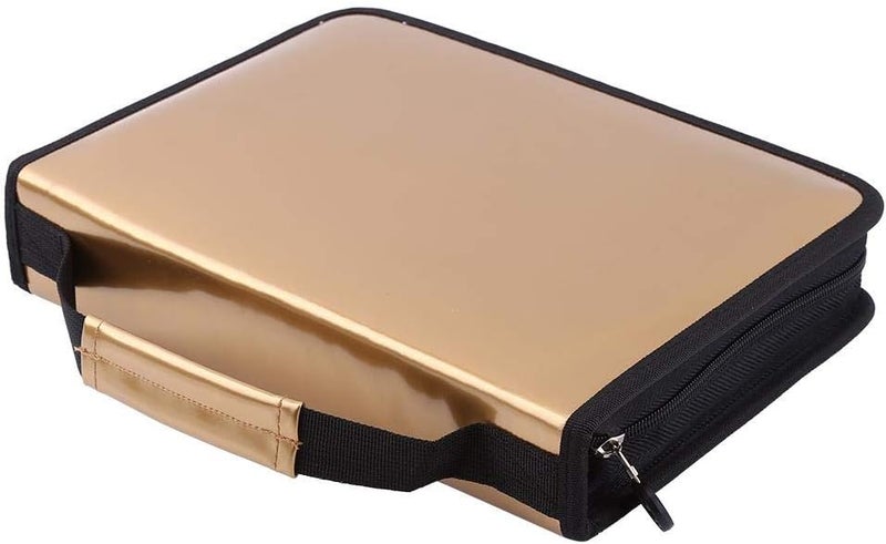 klarako 150 Holes Large Capacity PU Leather Pencil Case Zipper Pen Bag with Elasticity Strap (6 Colors)(Gold) - Image 3