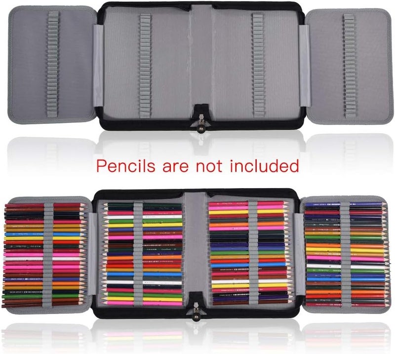 klarako 150 Holes Large Capacity PU Leather Pencil Case Zipper Pen Bag with Elasticity Strap (6 Colors)(Gold) - Image 5