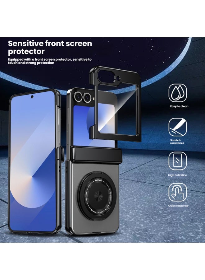general Compatible with Galaxy Z Flip 7 2025 Case with Magnetic Hinge Protection, Built-in Screen Protector 360 Rotatable Magnetic Ring Stand, Shockproof Thin Hard PC Cover - Image 2