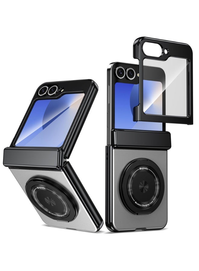 general Compatible with Galaxy Z Flip 7 2025 Case with Magnetic Hinge Protection, Built-in Screen Protector 360 Rotatable Magnetic Ring Stand, Shockproof Thin Hard PC Cover - Image 1