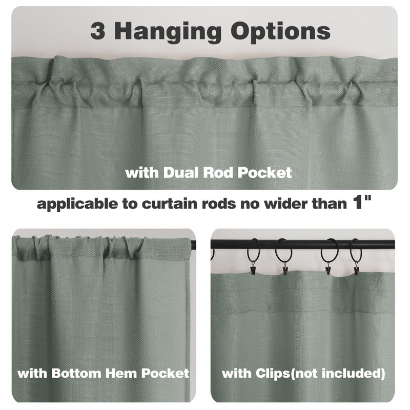 Chyhomenyc Bennet 2 Panels Olive Green Kitchen Curtains 24 Inch Length Tier Curtains, Faux Linen Textured Small Cafe Curtains, Light Filtering Short Window Curtains for Bathroom Basement, 30x24 Inch - Image 3