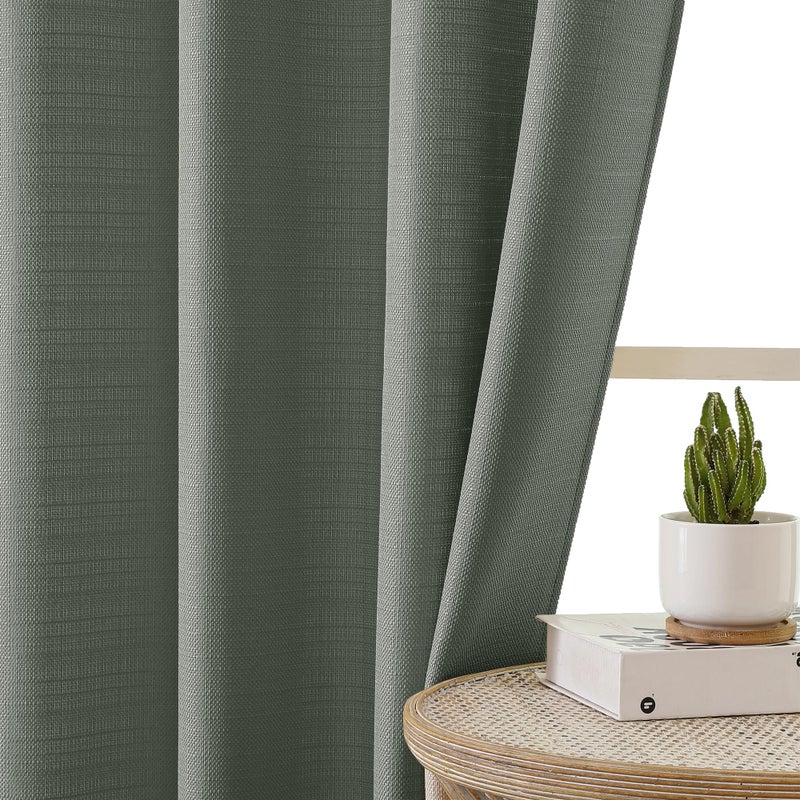 Chyhomenyc Bennet 2 Panels Olive Green Kitchen Curtains 24 Inch Length Tier Curtains, Faux Linen Textured Small Cafe Curtains, Light Filtering Short Window Curtains for Bathroom Basement, 30x24 Inch - Image 2
