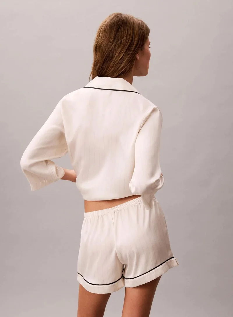 Calvin Klein DOTTED LOGO PINSTRIPE IVORY Pyjama Shorts - Saten Sheen for Women | Best Price UAE