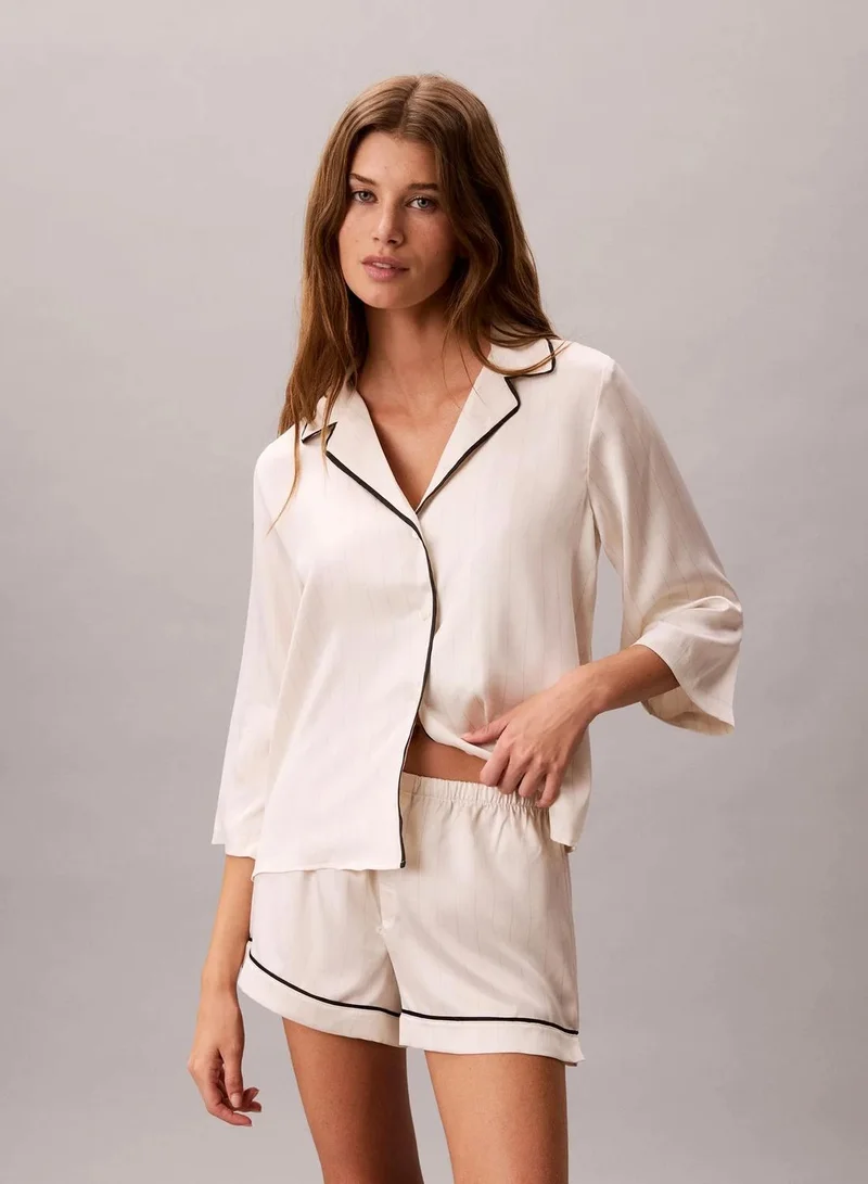 Calvin Klein DOTTED LOGO PINSTRIPE IVORY Pyjama Shorts - Saten Sheen for Women | Best Price UAE