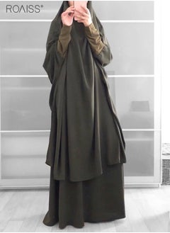 roaiss طقم فضفاض غير رسمي مكون من قطعتين للنساء المسلمات بلوزة طويلة وتنورة الخصر المرنة معصم لصق مجموعة عصرية متعددة الاستخدامات  - Image 2